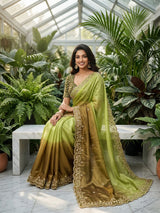 Evergreen Designer Fandy Chiffon Silk Saree with Sequins, Zari Embroidery & Cutwork Border