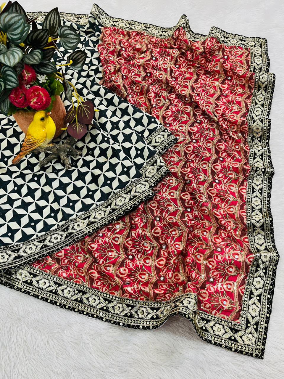 Premium Classic Designer Soft Chinon Silk Saree