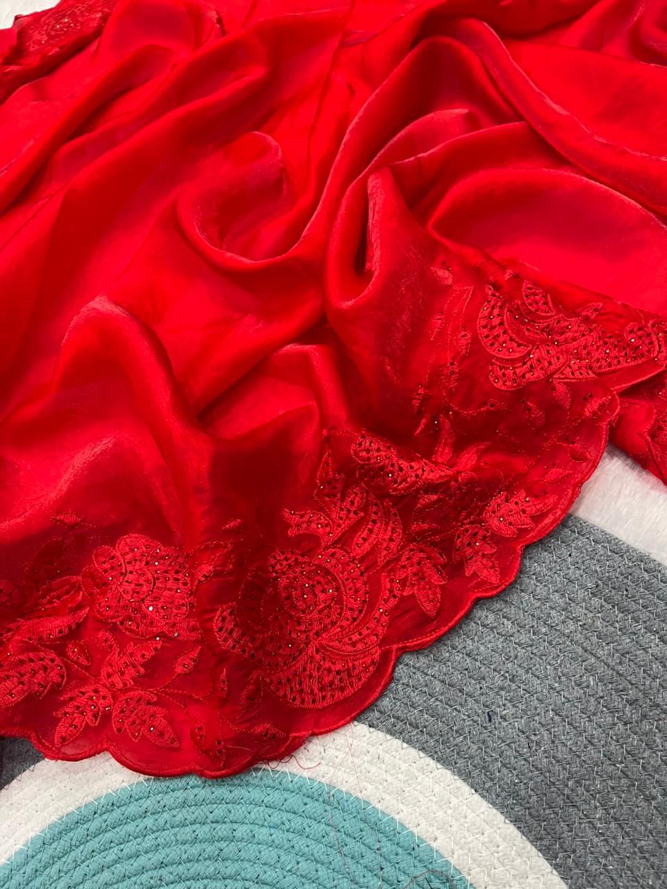 Designer Bollywood Satin Silk Saree with Diamond & Embroidery Work