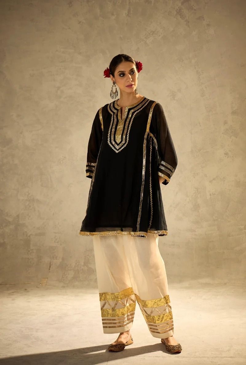 Women Designer 2 Piece Chanderi Suit Set with Lampi Lace Work