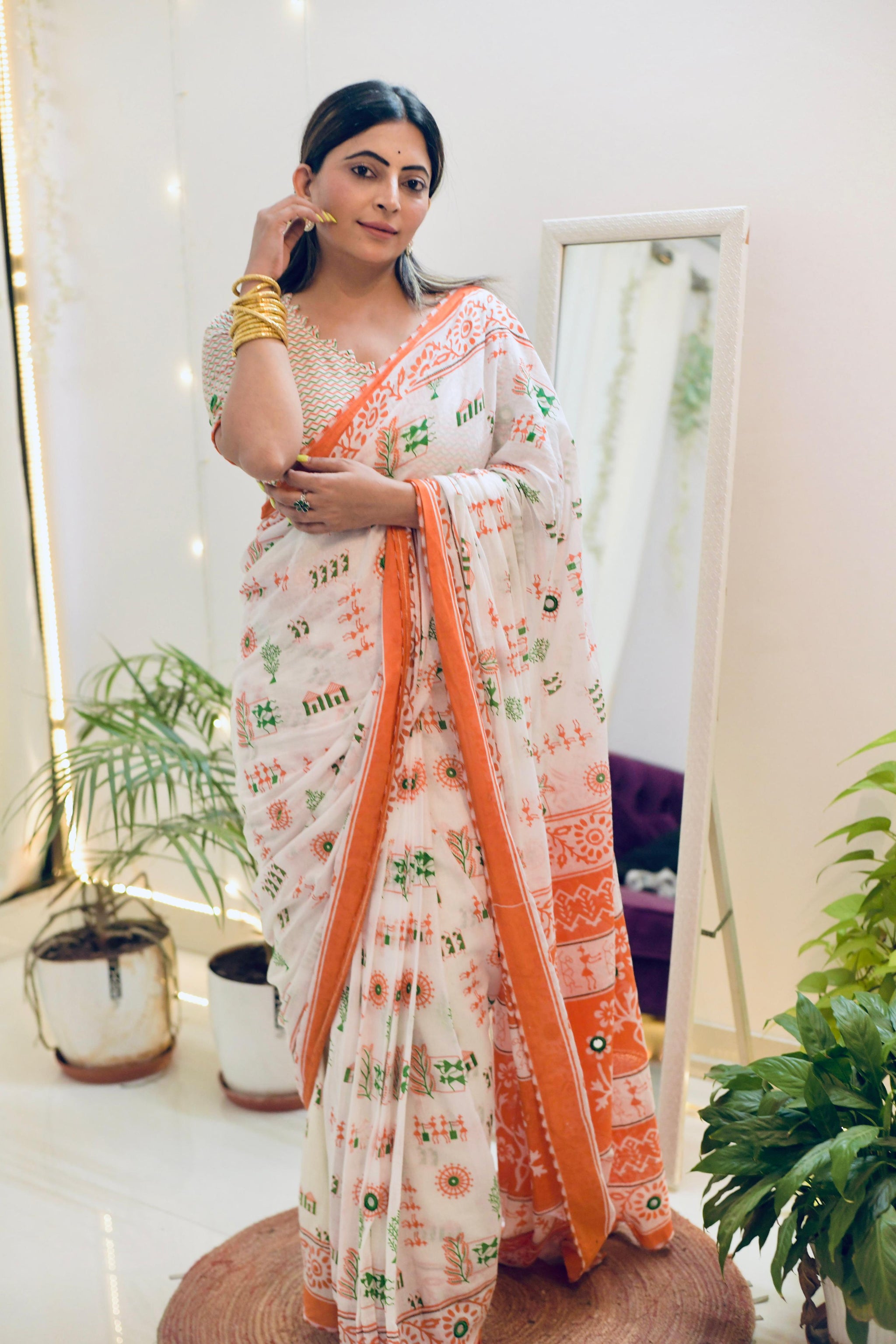 Republic Day Special Pure Cotton Tricolour Printed Saree with Embroidery