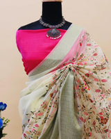 Evergreen Silver Tissue Silk Designer Saree with Multicolor Floral Embroidery