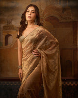 Designer Rose Gold Silk Beads & Sequins Embroidered Saree with Fancy Copper Lace Border and Unstitched Kadwa Silk Blouse