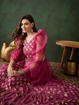 Magenta Foil Print Lehenga Choli With Dupatta - Elganza