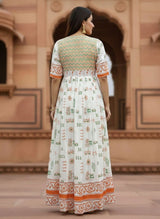 Stylish Pure Cotton Tricolour Geometric Printed Flaired Gown for Independence Day