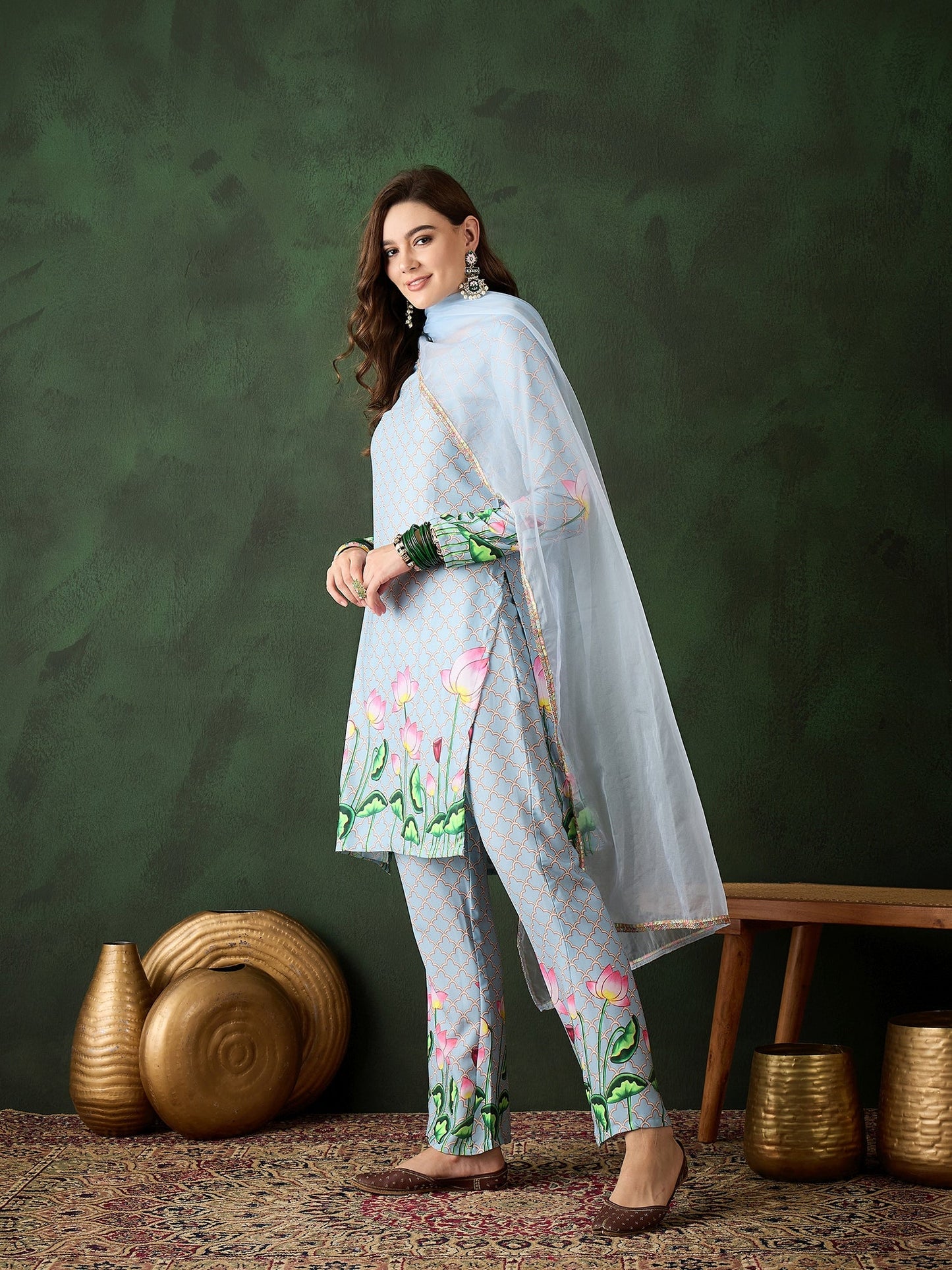 Blue Pichwai Print Kurta Palazzo With Dupatta - Elganza