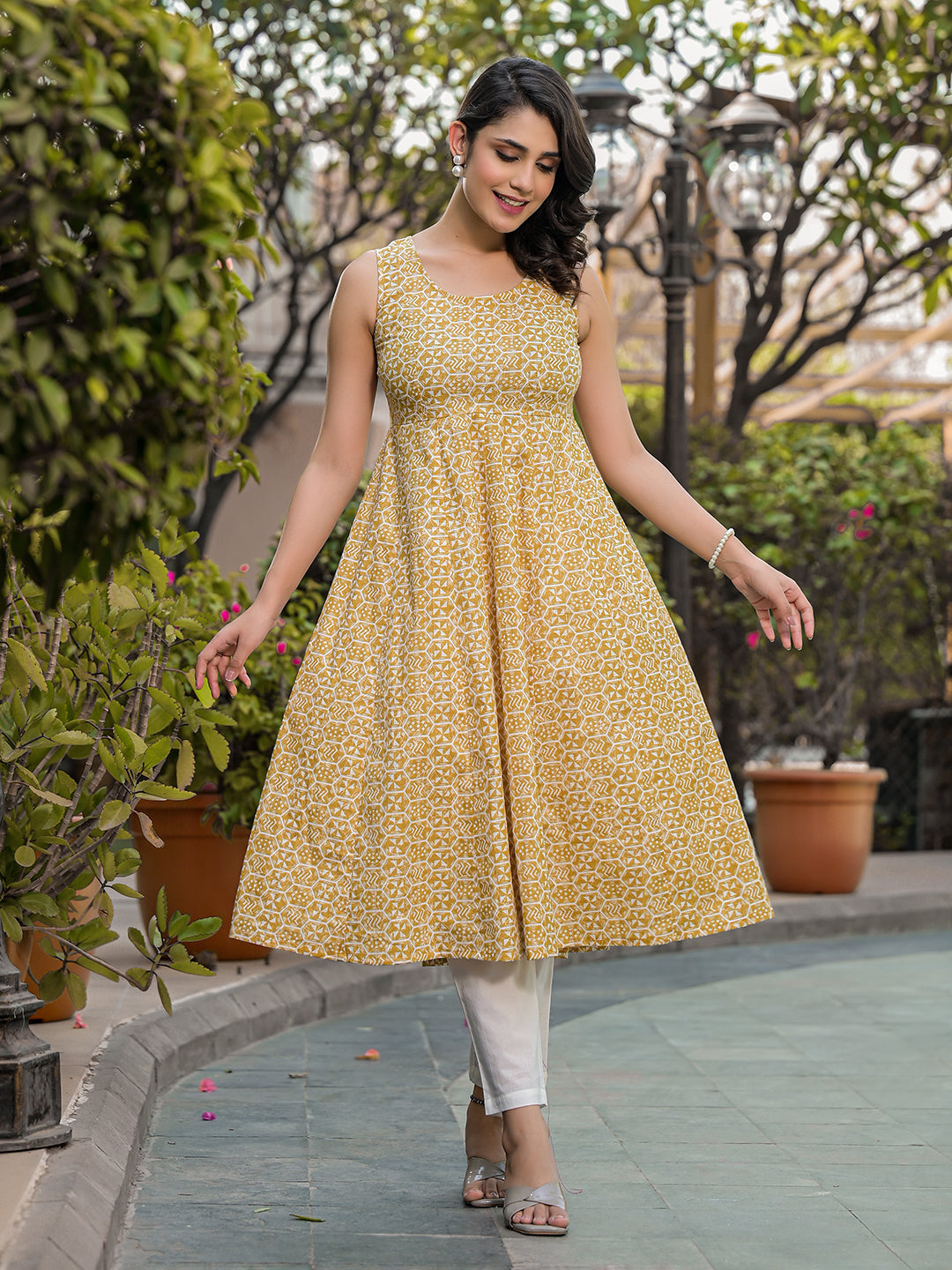 Beige Anarkali with tie-ups at back - Elganza