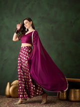 Purple Gold Foil Print Lehenga Choli With Duptta - Elganza