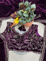 Luxury 9000 Quality Velvet Saree with Fine 3mm Sequin Jari Embroidered Cutwork Border & Ready Blouse