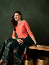 Green & Peach Block Print Lehenga Choli - Elganza