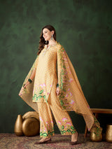 Yellow Pichwai Print Kurta Palazzo With Dupatta - Elganza
