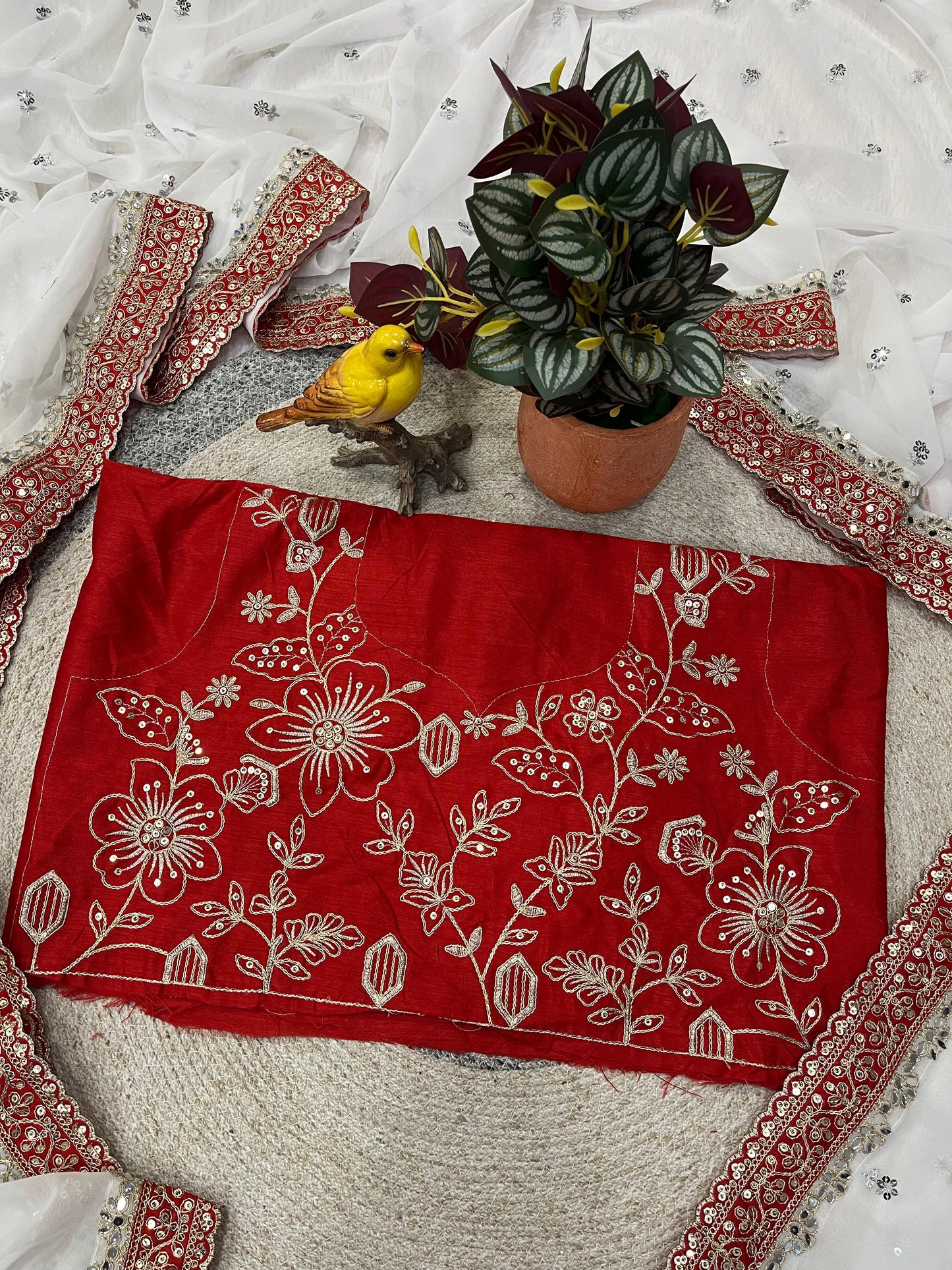 Designer Faux Georgette Saree with 5mm Sequin & Mirror Embroidery and Diamond Silk Blouse