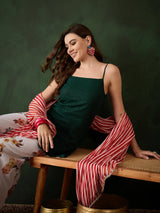 Green Kurta With Floral Print Palazzo & Dupatta - Elganza