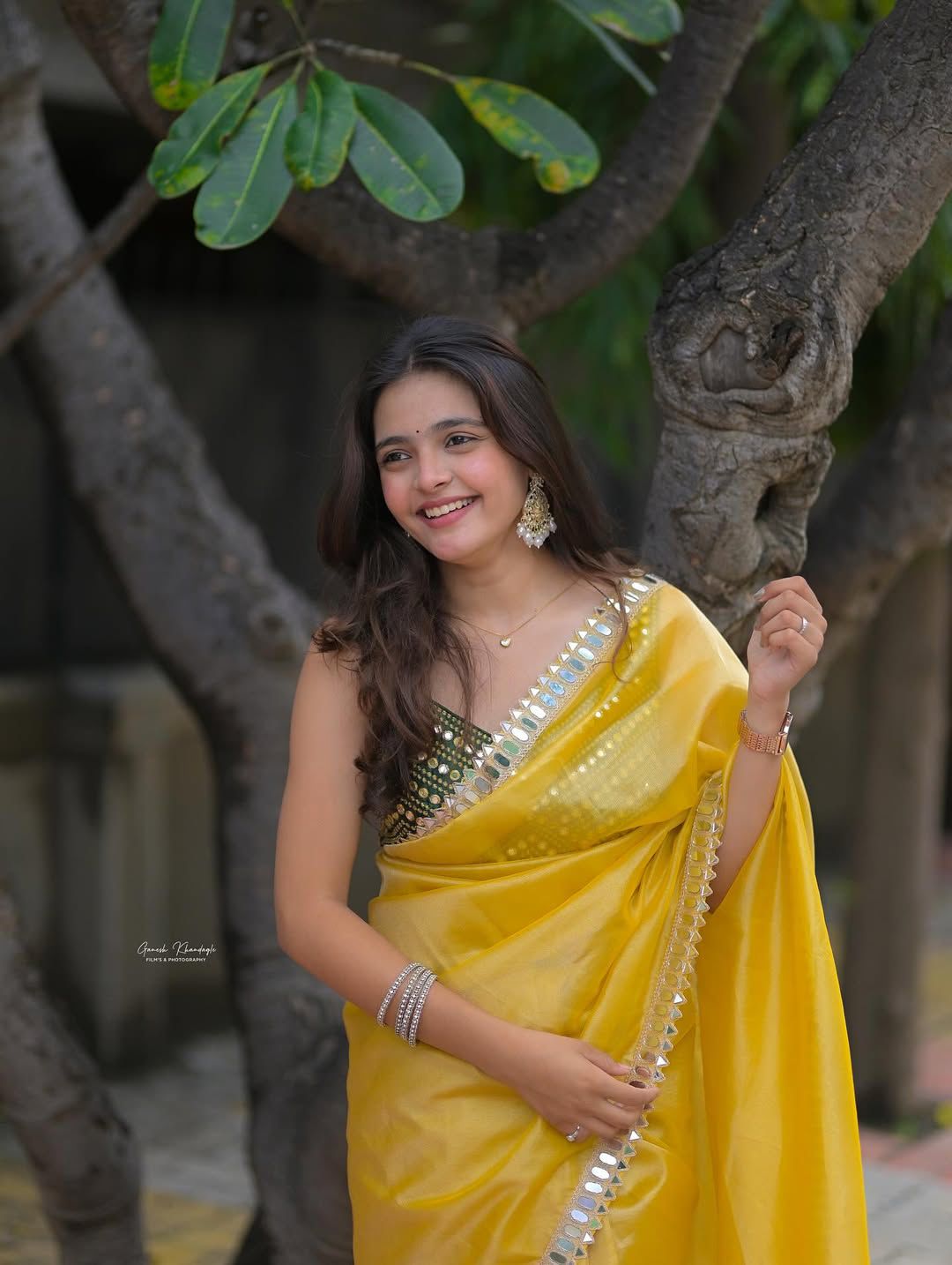 Premium Designer Fandy Satin Silk Saree with Jari Dori Embroidery & Real Mirror Embellishment with Stitched Mono Diamond Silk Blouse