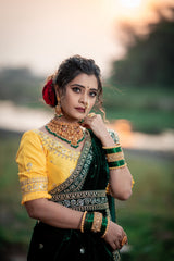 Designer 9000 Velvet Saree with Sequins & Jari Dori Embroidered Lace Border and Waist Belt