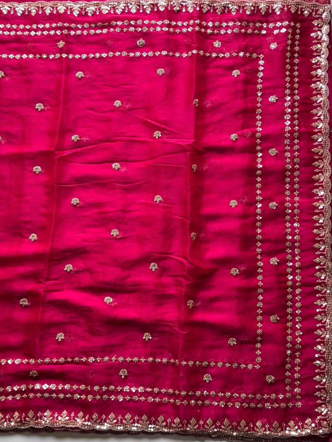 Designer Fandy Satin Silk Saree with 3mm Sequin Embroidery and Cutwork Border
