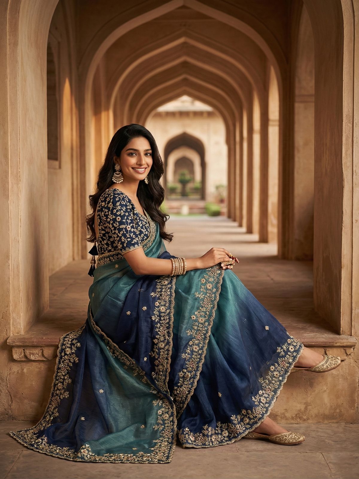 Evergreen Designer Fandy Chiffon Silk Saree with Sequins, Zari Embroidery & Cutwork Border