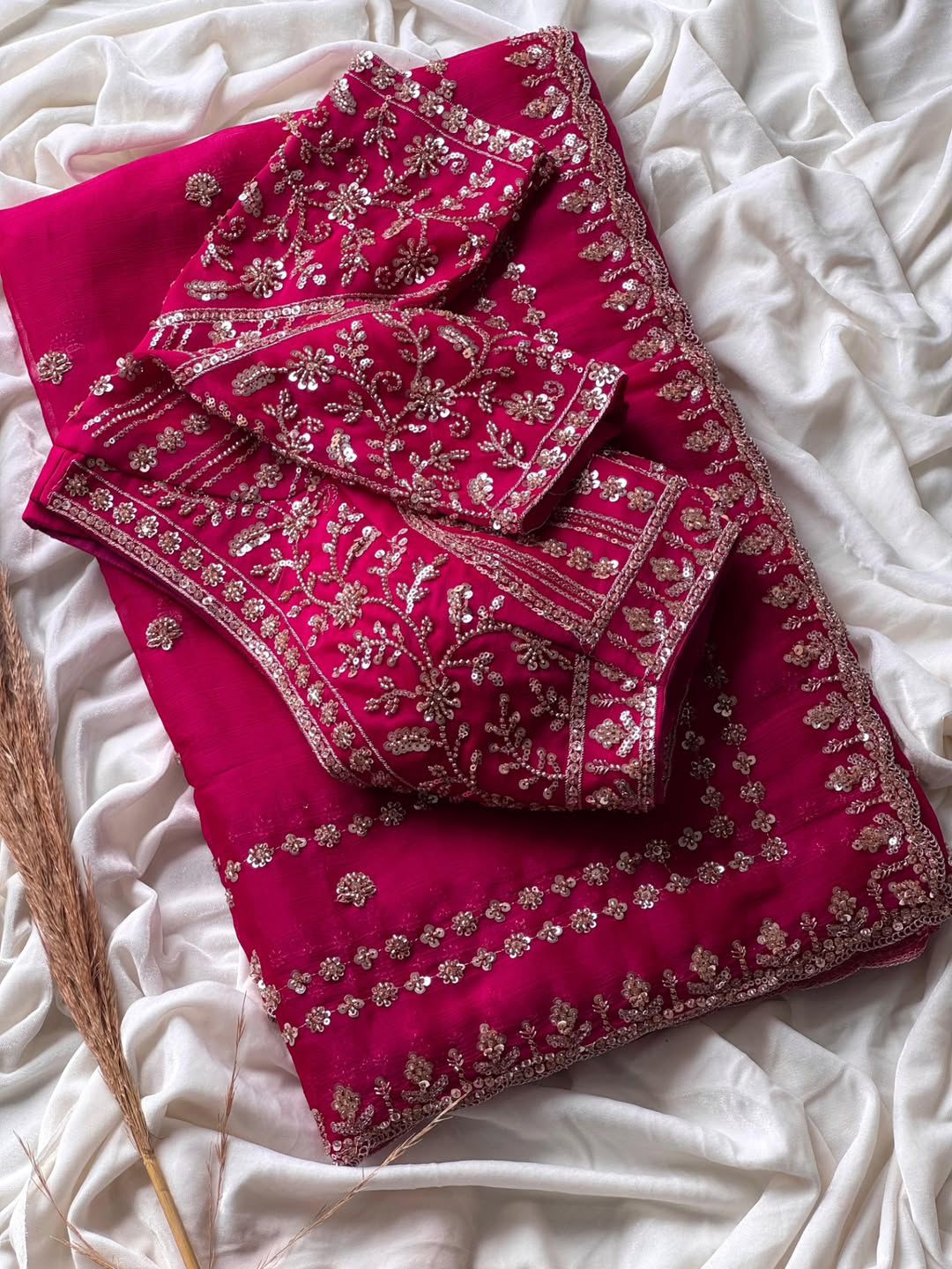 Designer Fandy Satin Silk Saree with 3mm Sequin Embroidery and Cutwork Border