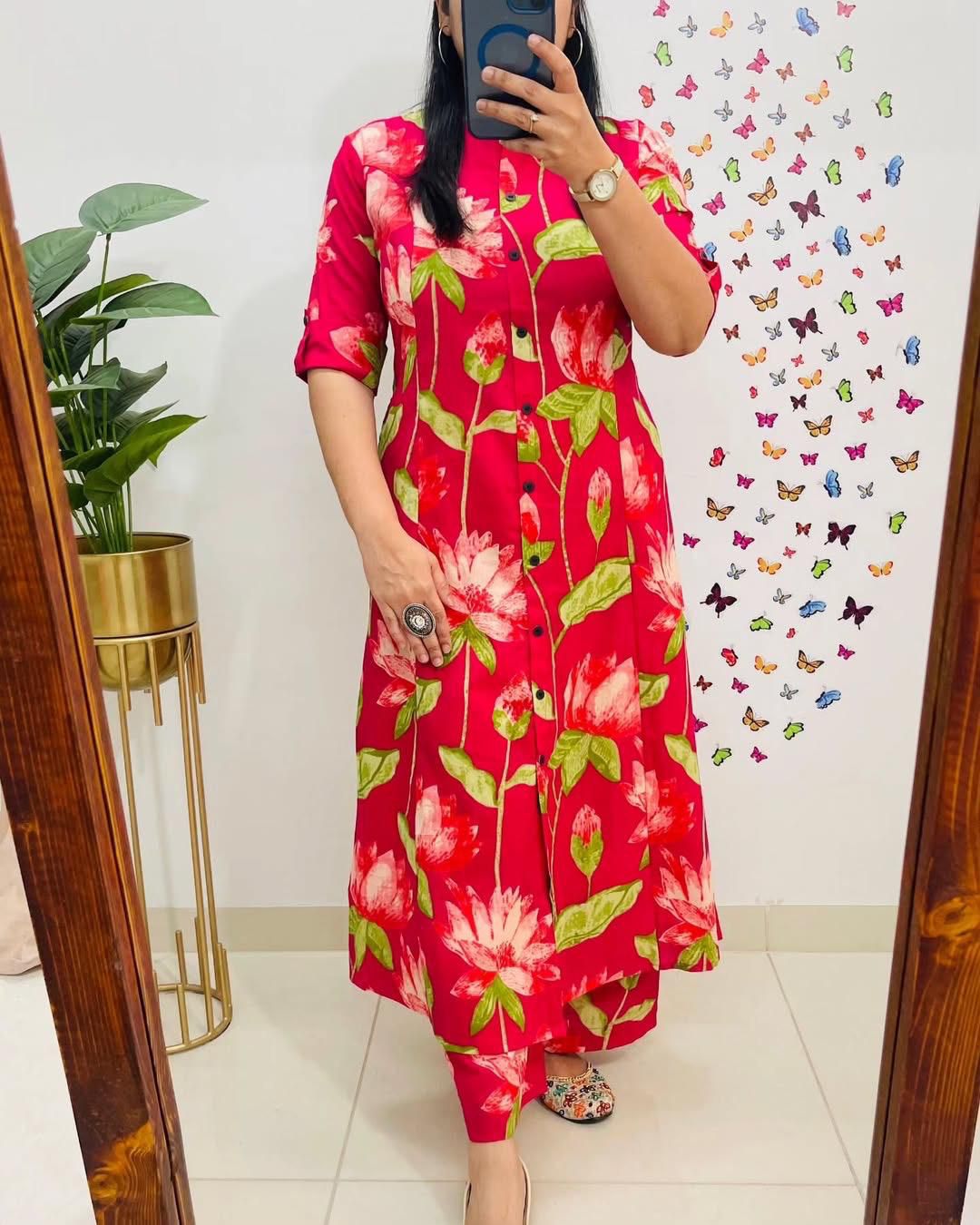 Digital Print A-Line Kurti Co-ord Set with Ankle-Length Pants