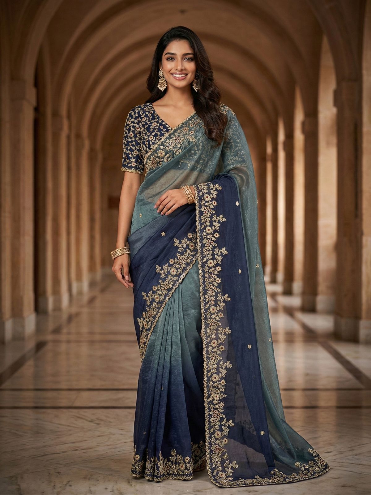 Evergreen Designer Fandy Chiffon Silk Saree with Sequins, Zari Embroidery & Cutwork Border