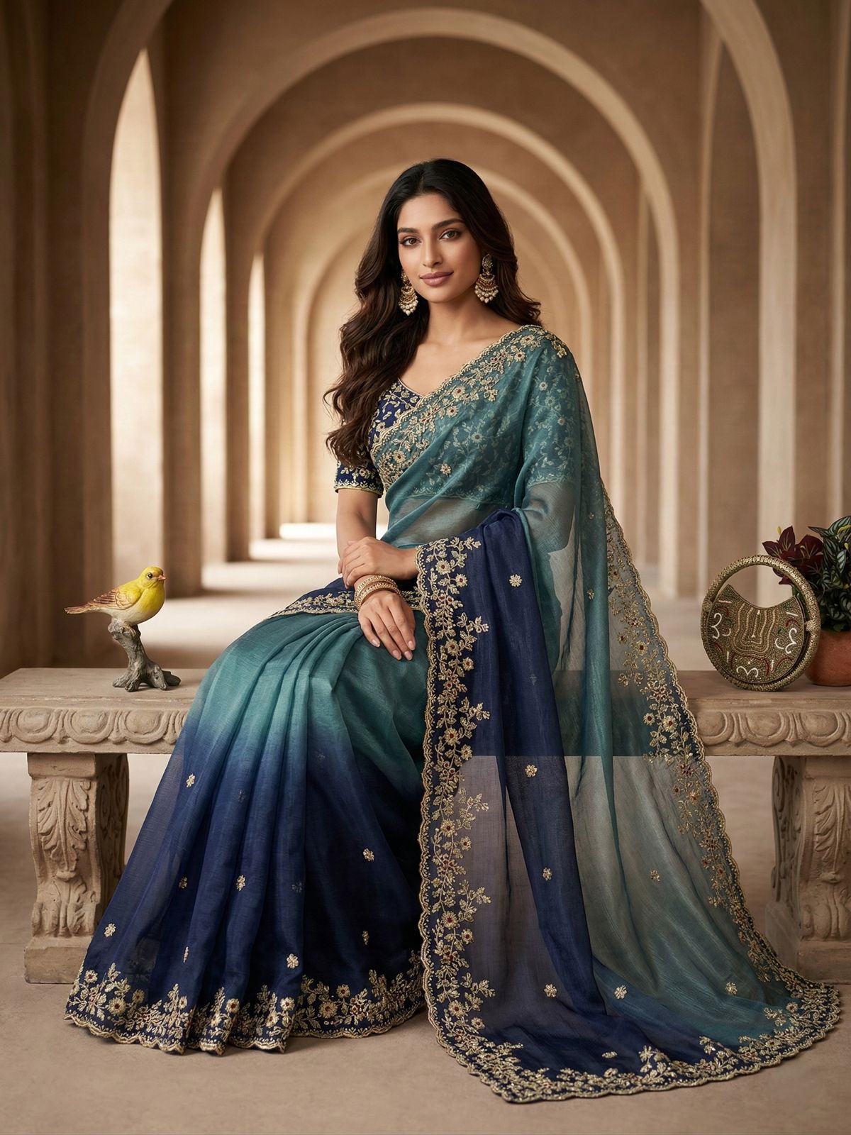Evergreen Designer Fandy Chiffon Silk Saree with Sequins, Zari Embroidery & Cutwork Border