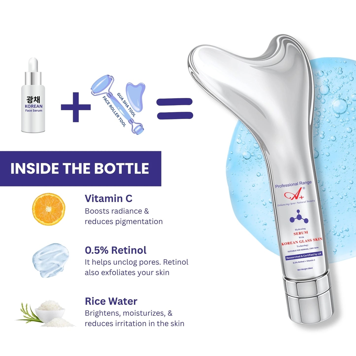 A+ Hydrating Korean Glass Face Serum (Normal & Dry Skin) – 30ml image 1