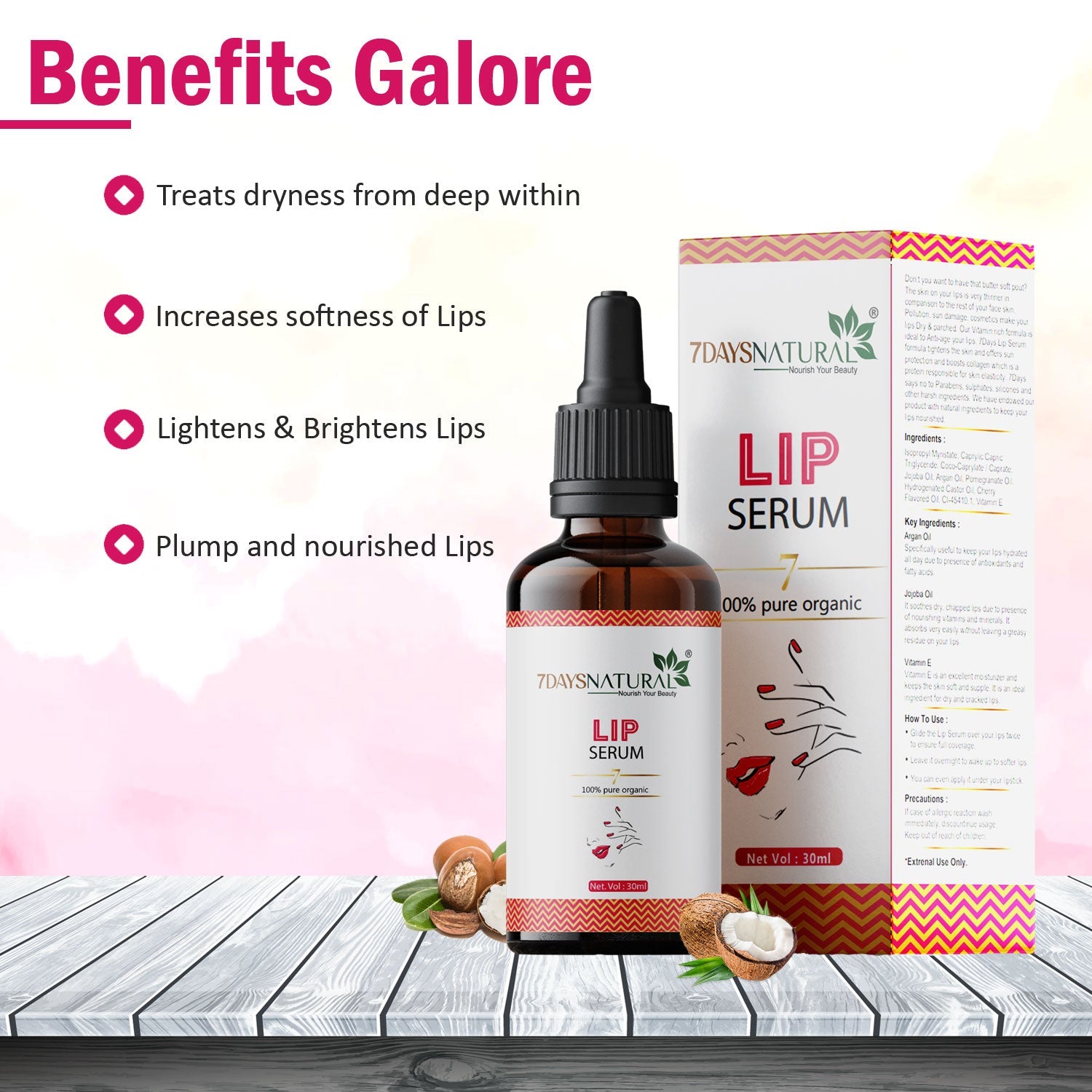 7 Days Natural Lip Serum for Dark Lips | Lightener/Moisturizer For Lip Lightening/Brightening image 1