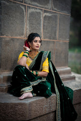 Designer 9000 Velvet Saree with Sequins & Jari Dori Embroidered Lace Border and Waist Belt