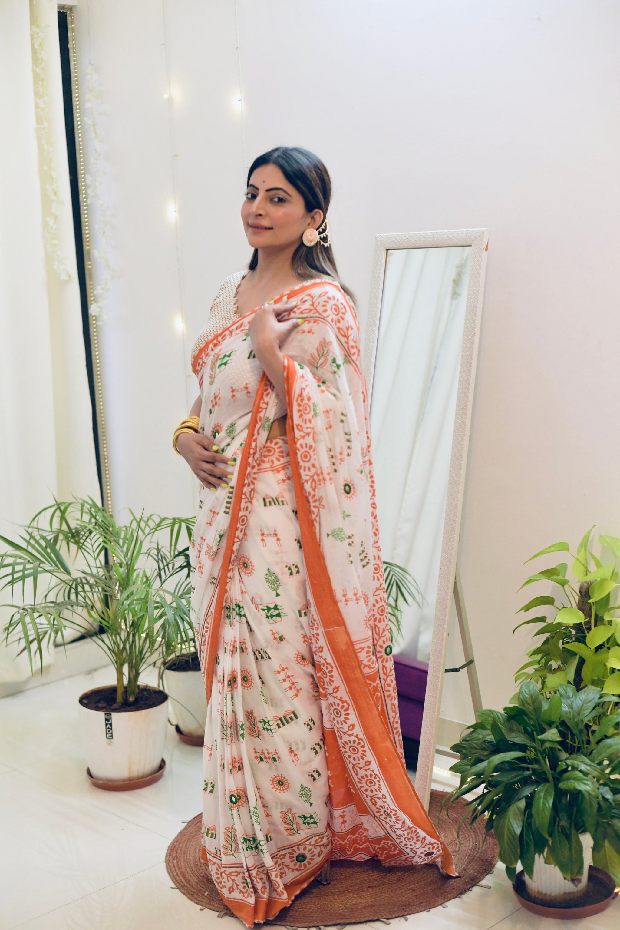 Republic Day Special Pure Cotton Tricolour Printed Saree with Embroidery