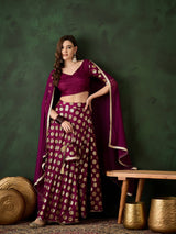 Purple Gold Foil Print Lehenga Choli With Duptta - Elganza