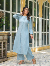 Powder Blue Solid Kurta with Palazzo - Elganza