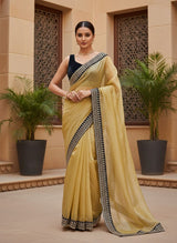 Designer Bollywood Style Soft Twill Net Saree with Sequins & Zari Dori Embroidery and Velvet Lace Border with Unstitched Blouse