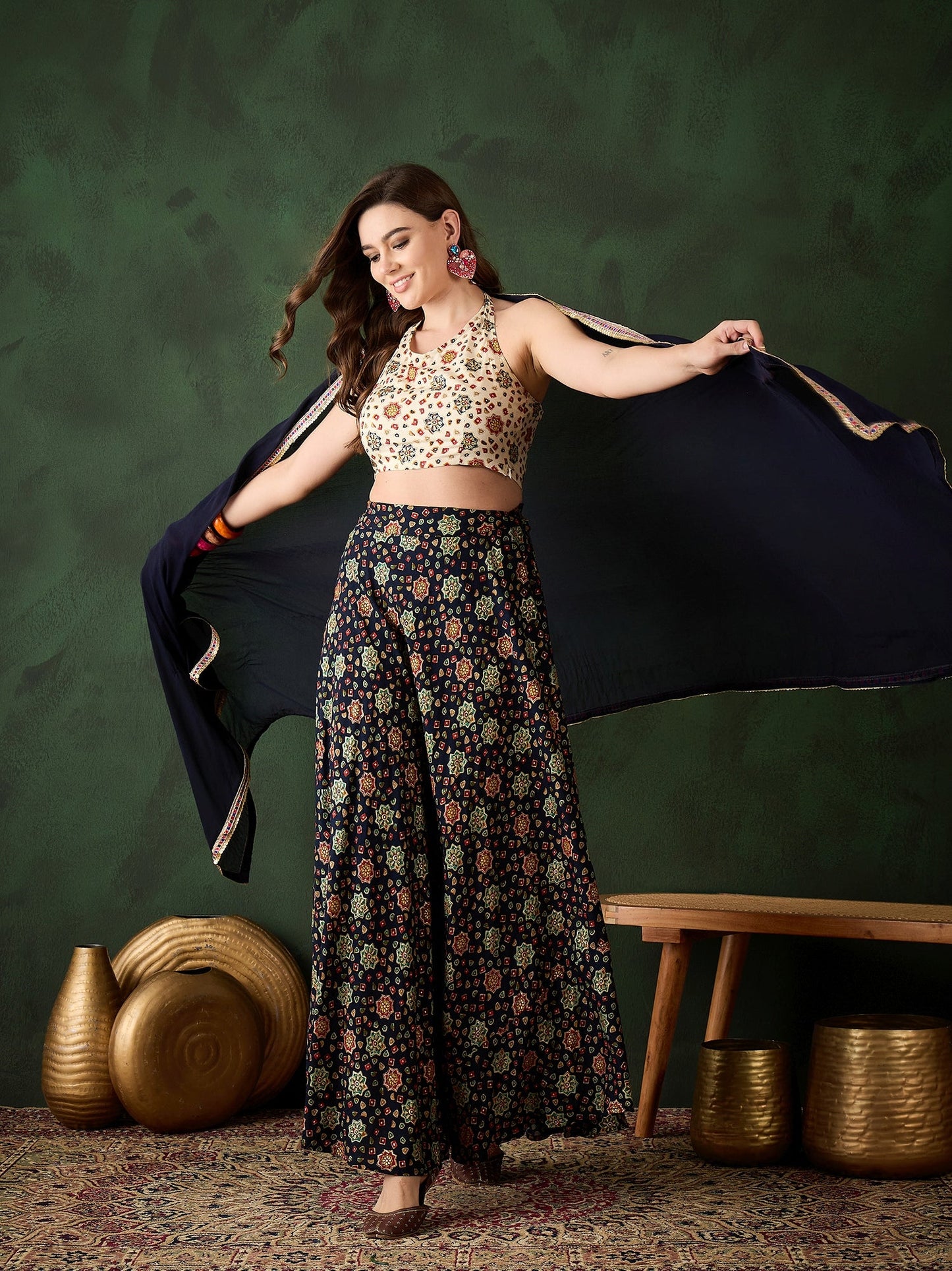 Navy Blue Gold Printed Lehenga Choli With Dupatta - Elganza
