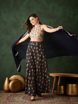 Navy Blue Gold Printed Lehenga Choli With Dupatta - Elganza