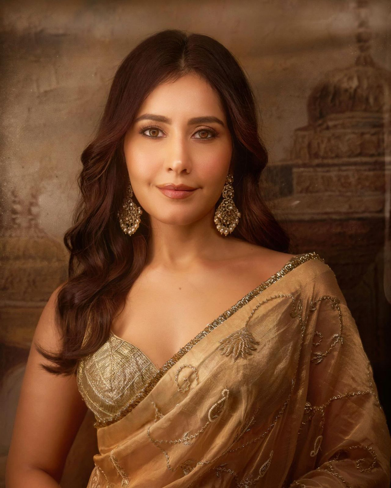 Designer Rose Gold Silk Beads & Sequins Embroidered Saree with Fancy Copper Lace Border and Unstitched Kadwa Silk Blouse