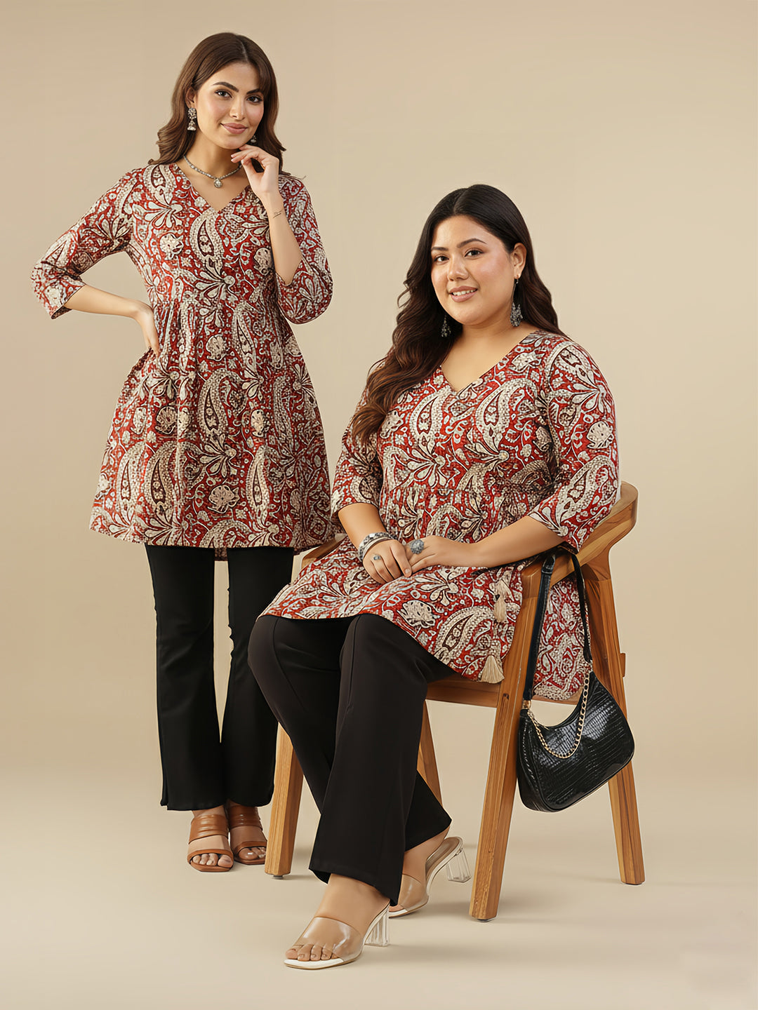 Maroon Pure Cotton Paisley Printed A-line Tunic