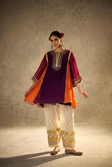 Women Designer 2 Piece Chanderi Suit Set with Lampi Lace Work