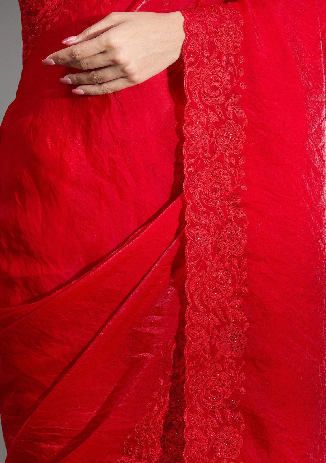 Designer Bollywood Satin Silk Saree with Diamond & Embroidery Work