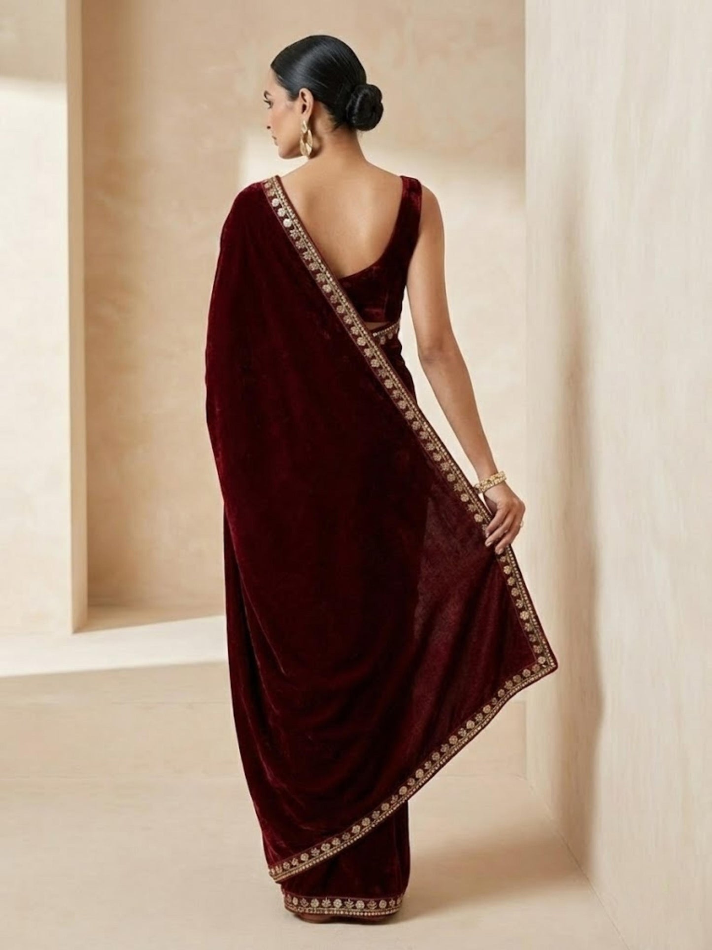 Designer Velvet Winter Saree with Dual Sequin Embroidery