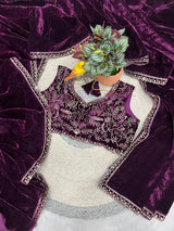 Luxury 9000 Quality Velvet Saree with Fine 3mm Sequin Jari Embroidered Cutwork Border & Ready Blouse