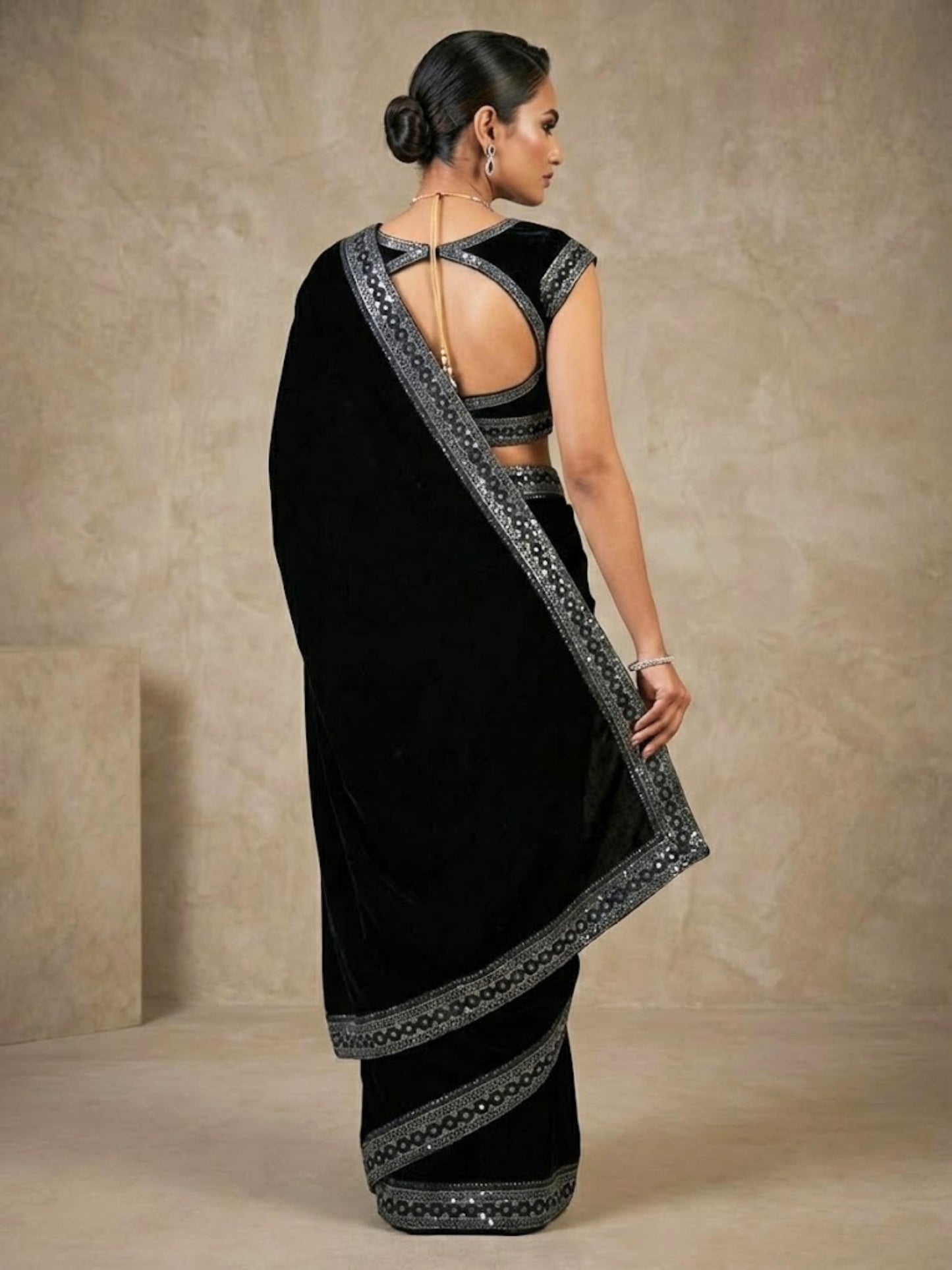 Designer Velvet Winter Saree with Dual Sequin Embroidery