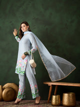 Blue Pichwai Print Kurta Palazzo With Dupatta - Elganza