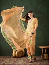 Yellow Pichwai Print Kurta Palazzo With Dupatta - Elganza