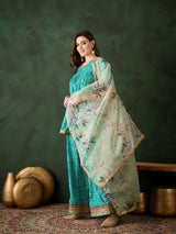 Green Bandhani Print Kurta Sharara With Dupatta - Elganza