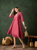 Red Bandhani Print Anarkali - Elganza