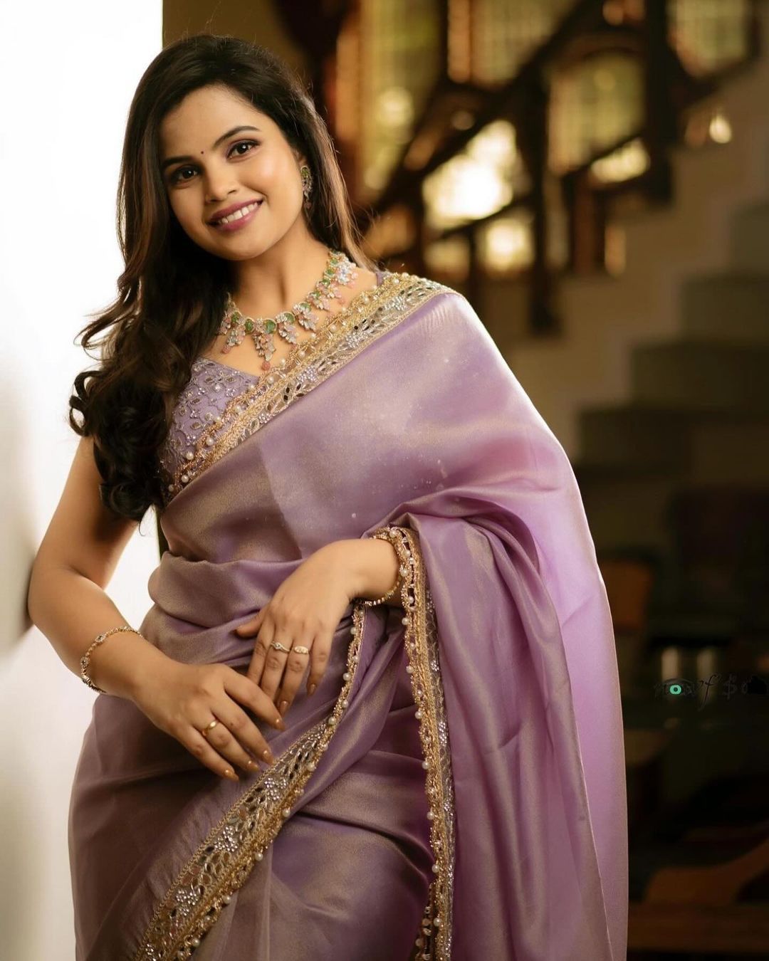 Designer Silver Tissue Silk Saree with Mirror & Embroidery Work