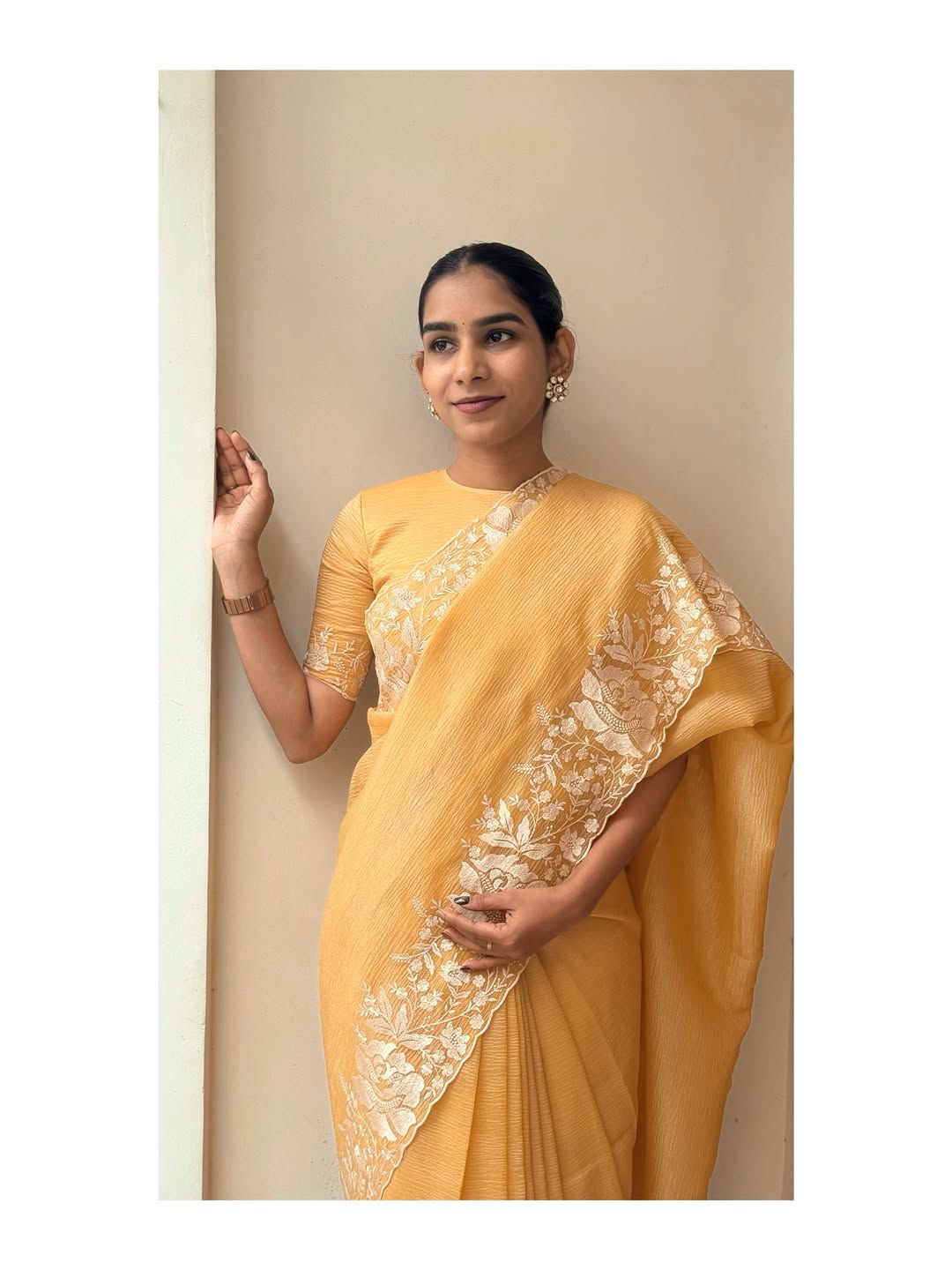 Designer Bandhej Candy Crush Saree with White Thread Embroidered Cutwork Border and Unstitched Blouse