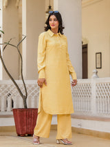 Yellow Pathani Kurta Palazzo Set - Elganza