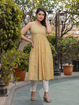 Beige Anarkali with tie-ups at back - Elganza
