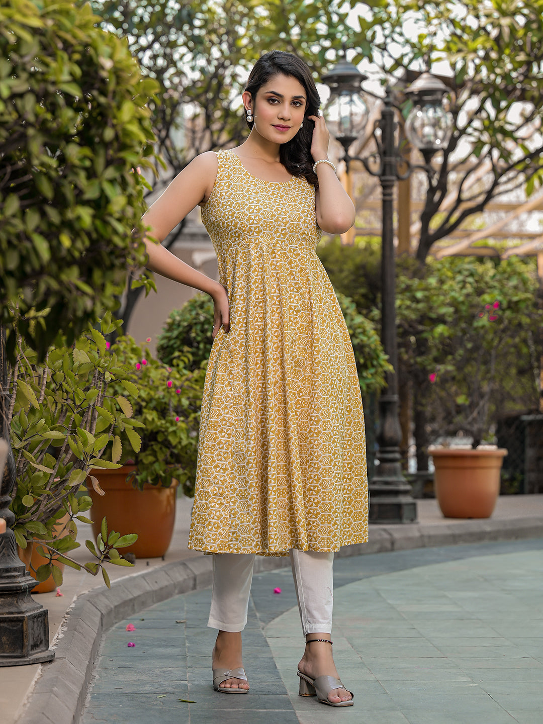Beige Anarkali with tie-ups at back - Elganza
